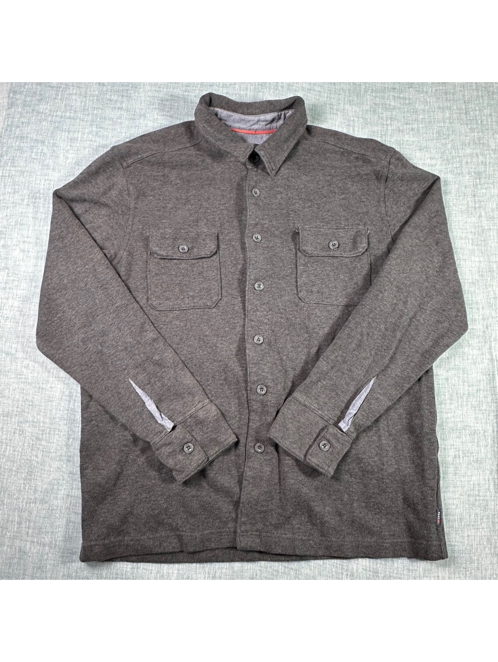 Cova Mens Button Up OverShirt Sz L Gray Casual Pockets Soft Shacket shirt-jacket